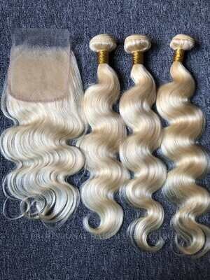 Blonde Hair Body Wave 3 Bundles With 5x5 HD Closure Deals