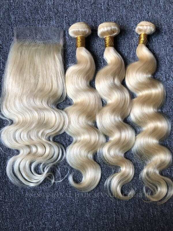 Blonde Hair Body Wave 3 Bundles With 5x5 HD Closure Deals