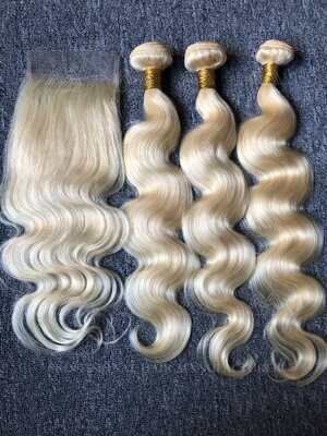 Blonde Hair Body Wave 3 Bundles With 5x5 HD Closure Deals
