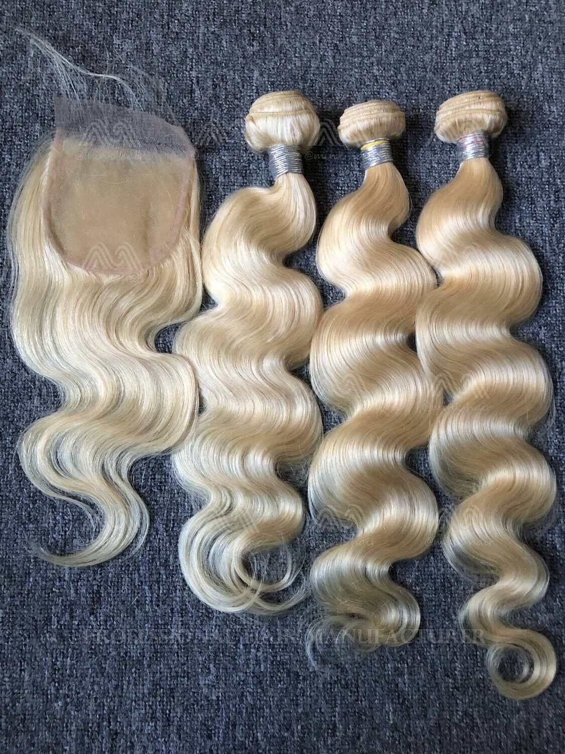 Blonde Hair Body Wave 3 Bundles With 4x4 HD Closure Deals