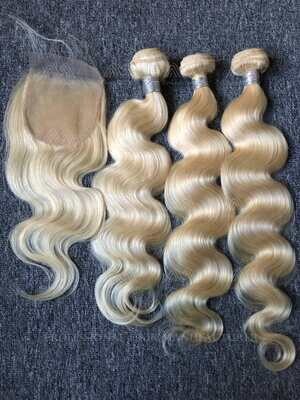Blonde Hair Body Wave 3 Bundles With 4x4 HD Closure Deals