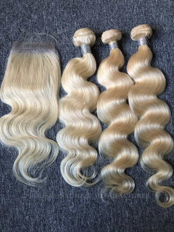 Blonde Hair Body Wave 3 Bundles With 4x4 HD Closure Deals