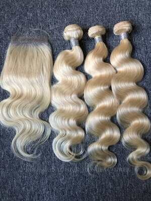 Blonde Hair Body Wave 3 Bundles With 4x4 HD Closure Deals
