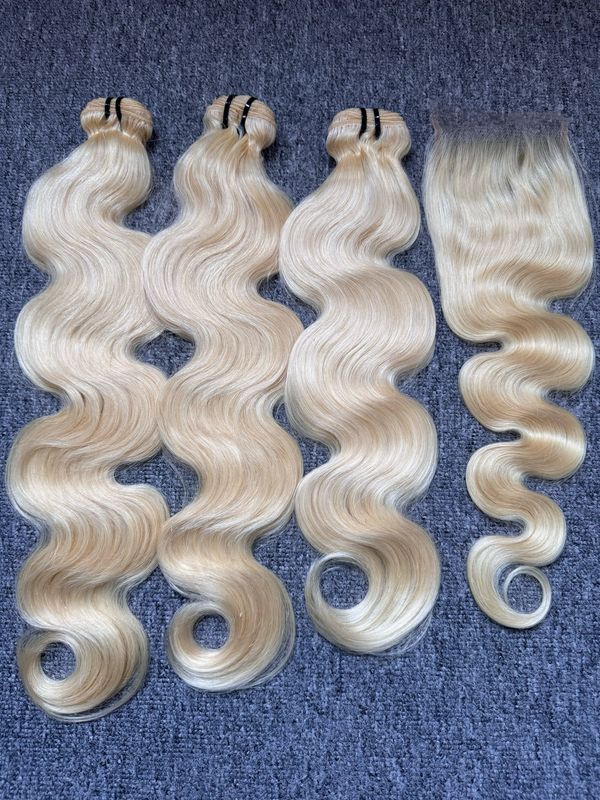 Blonde Hair Body Wave 3 Bundles With 4x4 HD Closure Deals