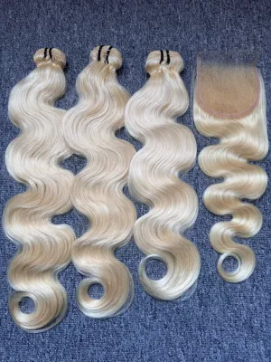 Blonde Hair Body Wave 3 Bundles With 4X4 HD Closure Deals