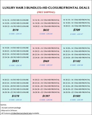 Luxury Hair 3 Bundles+HD Closure/Frontal Deals