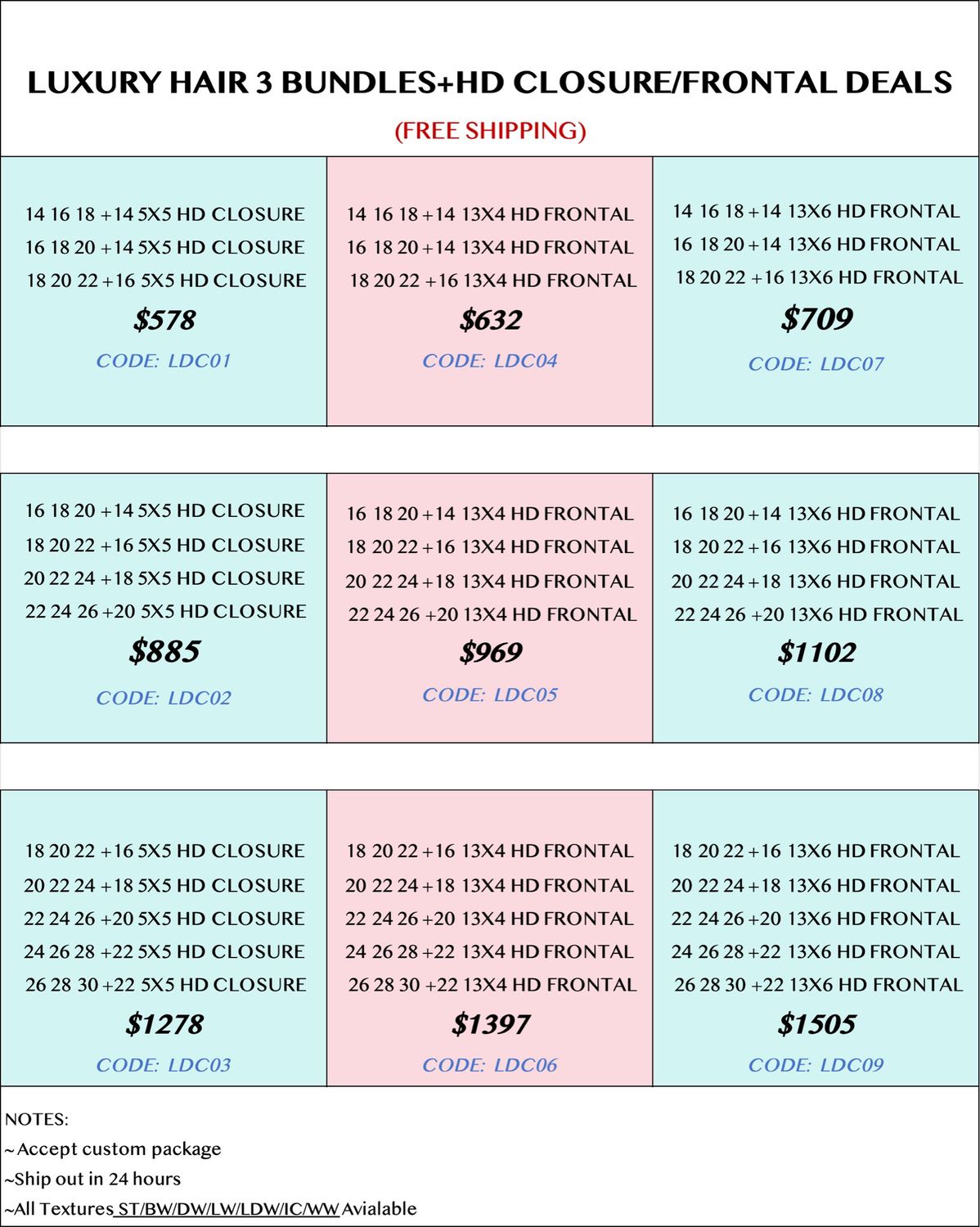 Luxury Hair 3 Bundles+HD Closure/Frontal Deals