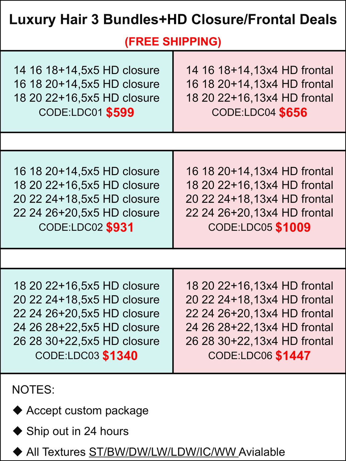 Luxury Hair 3 Bundles+HD Closure/Frontal Deals