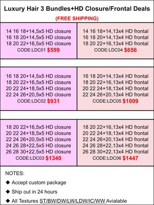 Luxury Hair 3 Bundles+HD Closure/Frontal Deals