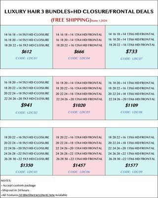 Luxury Hair 3 Bundles+HD Closure/Frontal Deals