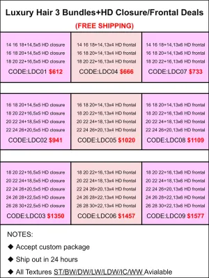 Luxury Hair 3 Bundles+HD Closure/Frontal Deals