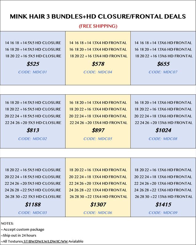 Mink Hair 3 Bundles+HD Closure/Frontal Deals