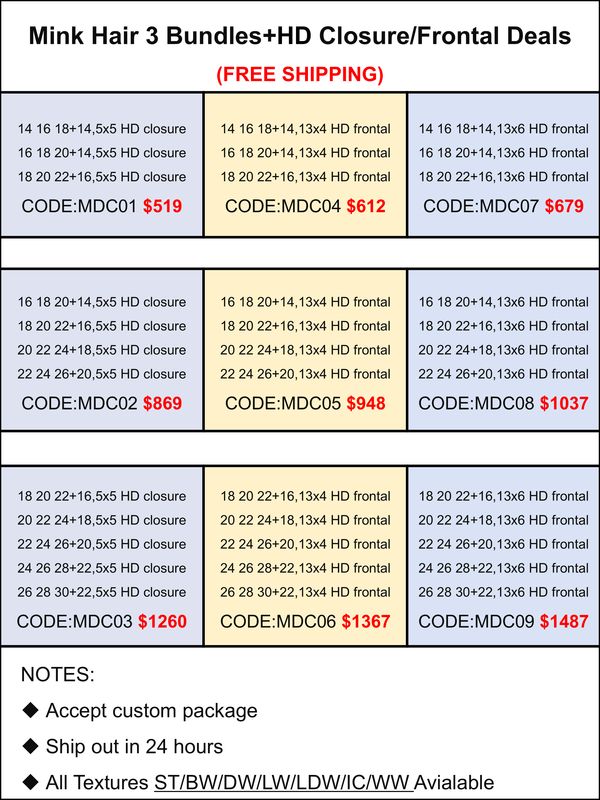 Mink Hair 3 Bundles+HD Closure/Frontal Deals