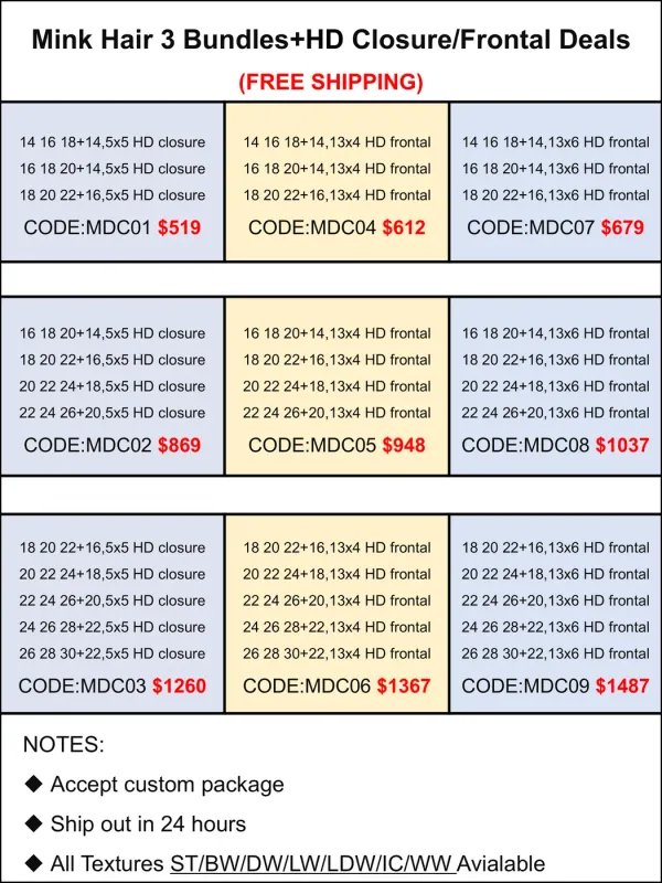 Mink Hair 3 Bundles+HD Closure/Frontal Deals