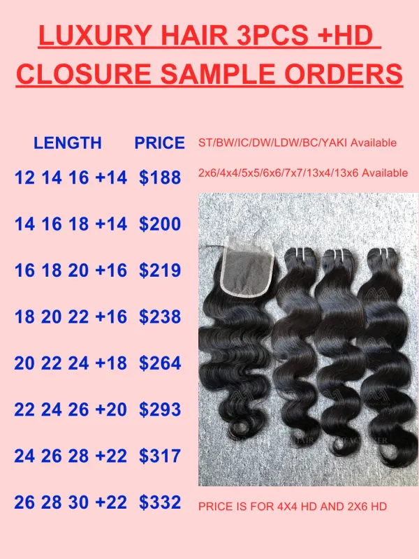 Luxury Hair 3 Bundles With HD Closure/Frontal Deals （100g Each Bundle)