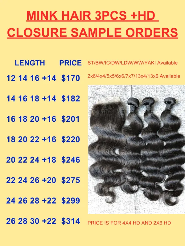 Mink Hair 3 Bundles With HD Closure/Frontal Deals （100g Each Bundle)