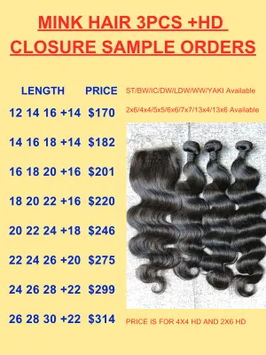Mink Hair 3 Bundles With HD Closure/Frontal Deals （100g Each Bundle)