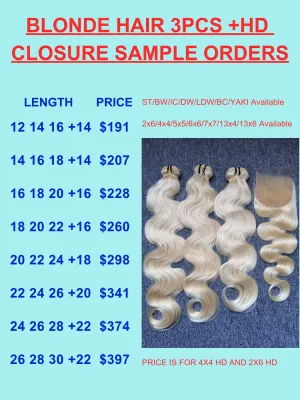 Blonde Hair 3 Bundles With HD Closure/Frontal Deals （100g Each Bundle)