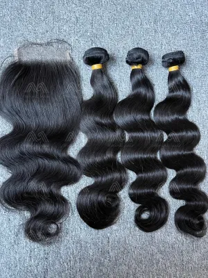 Raw Hair Body Wave 3 Bundles With 4X4 HD Closure Deals