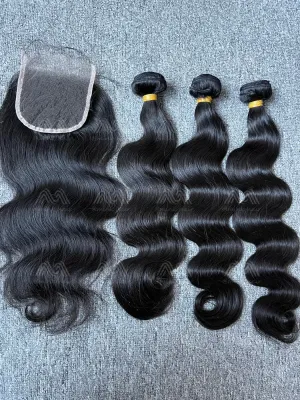 Raw Hair Body Wave 3 Bundles With 4X4 HD Closure Deals