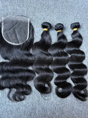 Raw Hair Body Wave 3 Bundles With 5X5 HD Closure Deals