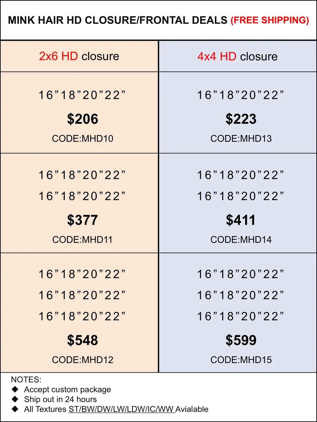 HD Closure &amp; Frontal Deals: Mink Hair 2X6/4X4