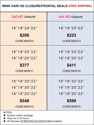HD Closure &amp; Frontal Deals: Mink Hair 2X6/4X4