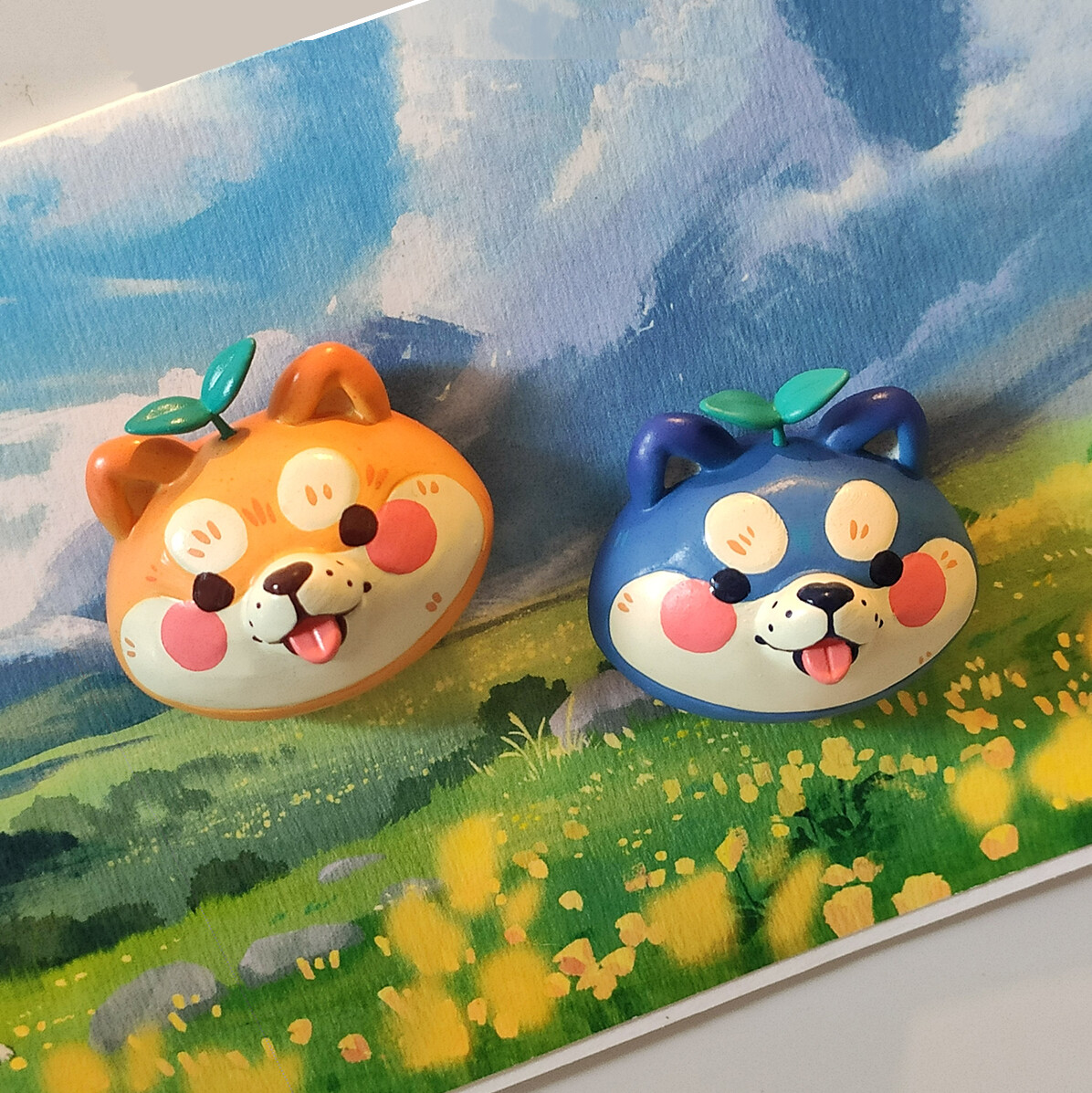 (Preorder) -Pesto and Panko the shibas -  Magnet &amp; Pins