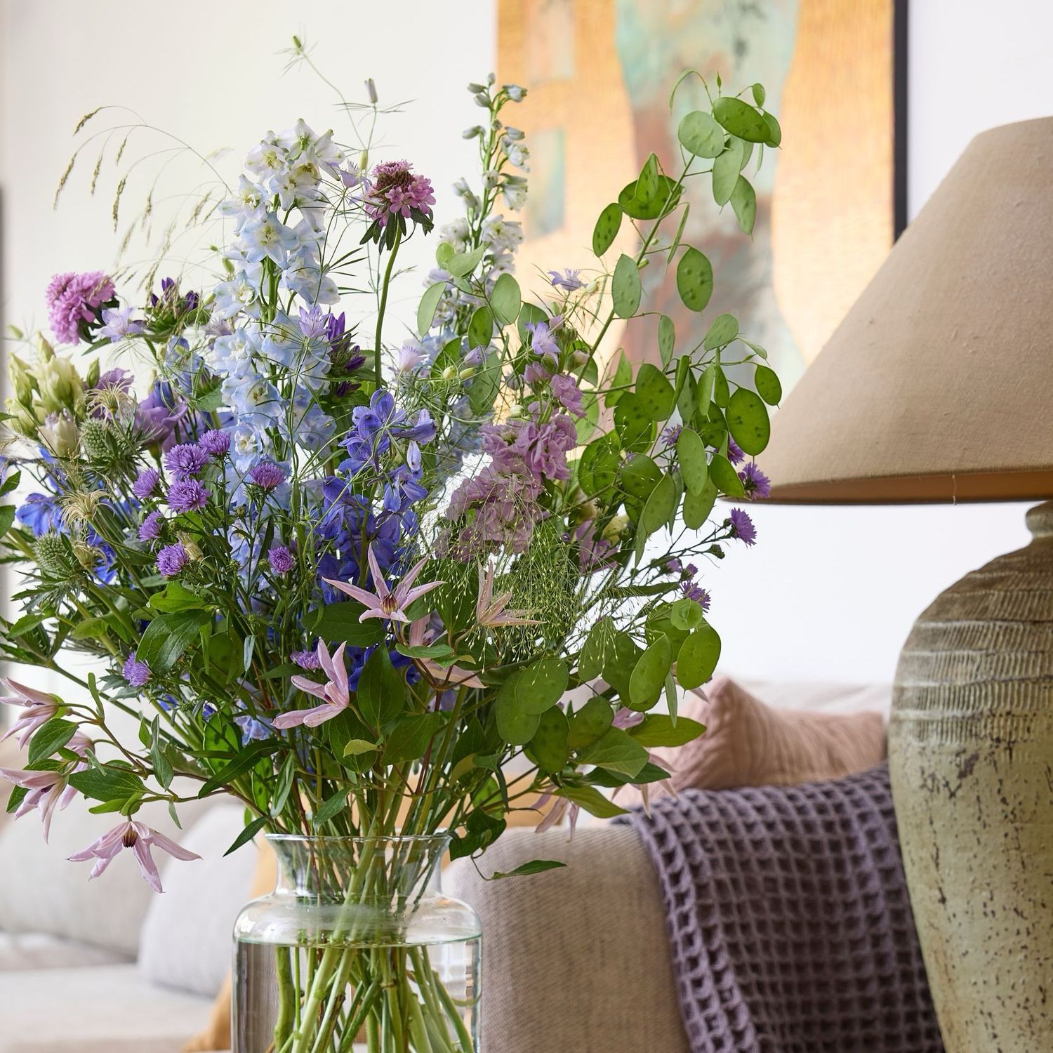 Boeket in vaas Blauw, Afmeting: L