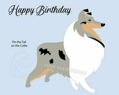 Pin the Tail on the Collie Dog blue merle birthday game