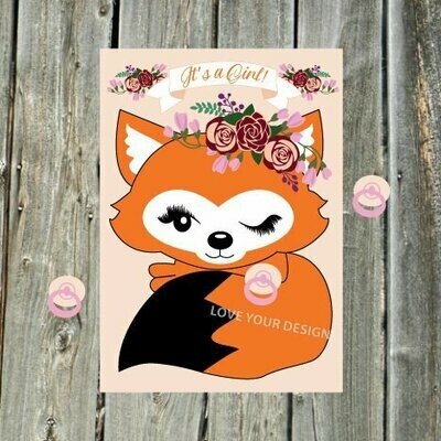 Fox GAME Pin the Pacifier on the Baby Fox - Baby Shower game PRINTABLE
