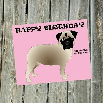 Pug Dog -Pin the tail on the Pug Game for Birthday Party DIGITAL