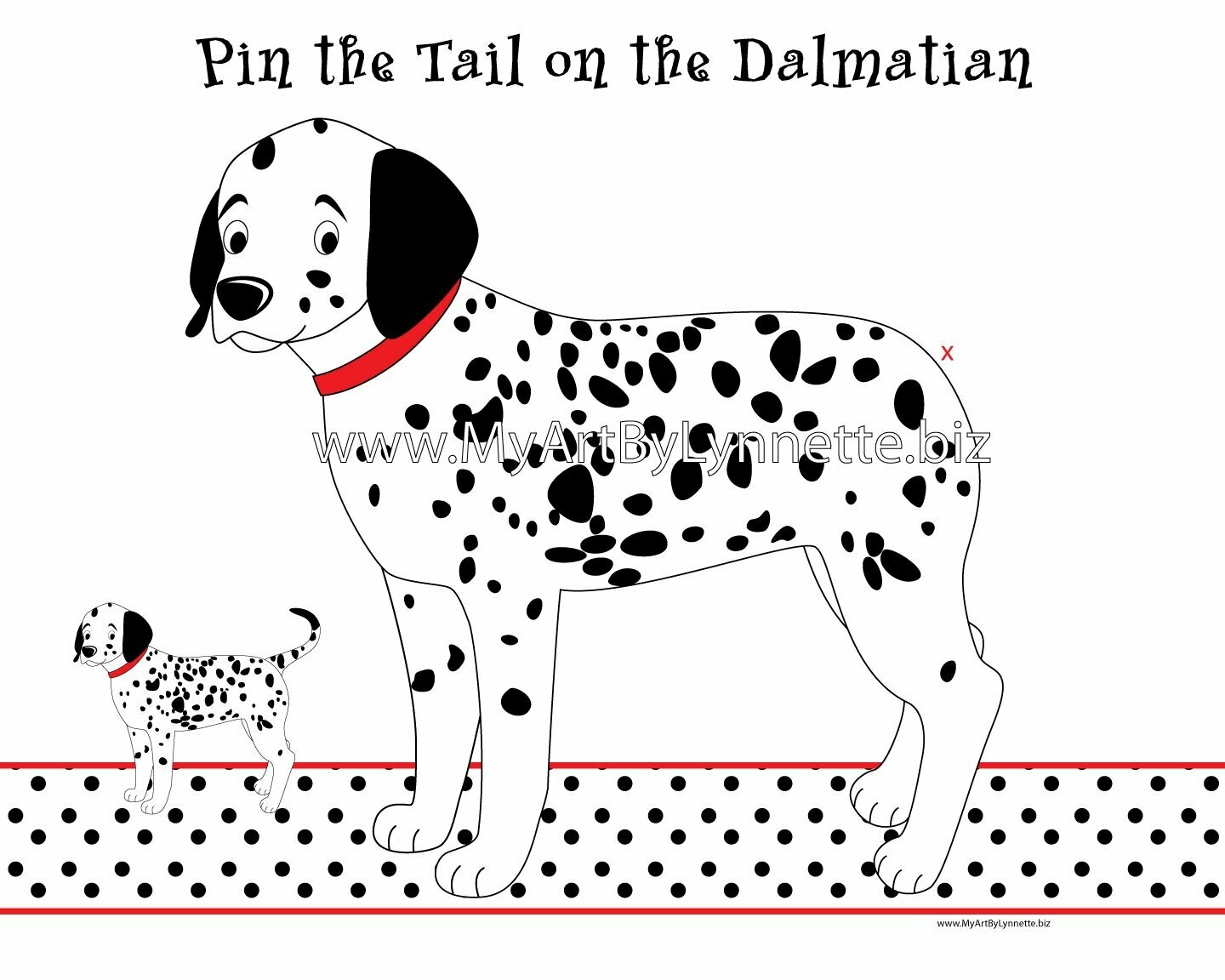 Pin the tail on the Dalmatian Dog Game for Birthday Party DIGITAL