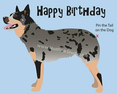 Game Pin the Tail on the Australian Cattle Dog Birthday Party Game INSTANT DOWNLOAD files Brown and White Dog