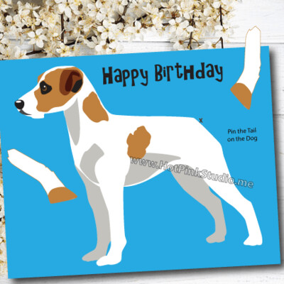 Jack Russel Terrier Pin the Tail on the Dog Game for Birthday Party Digital