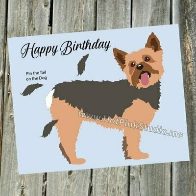Yorkshire Terrier Pin the Tail on the Dog Game for Birthday Party Digital