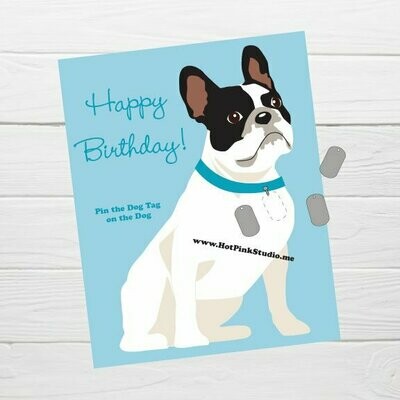 French Bulldog Pin the Dog Tag on the Dog Game for Birthday Party Digital