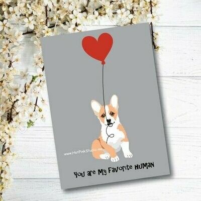 Corgi Puppy Birthday Card with Balloon For Your Love or Best Friend