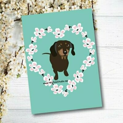 Dachshund Dog Birthday Card For Your Love Cherry Blossom Flower Heart
