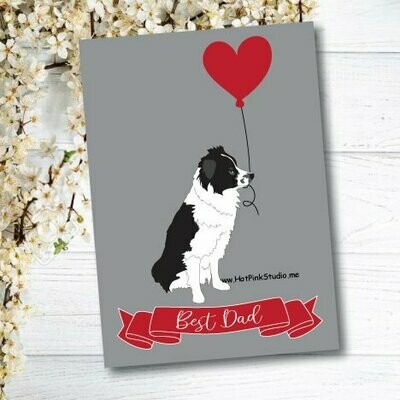Border Collie Dog Best Dad Card Fathers Day