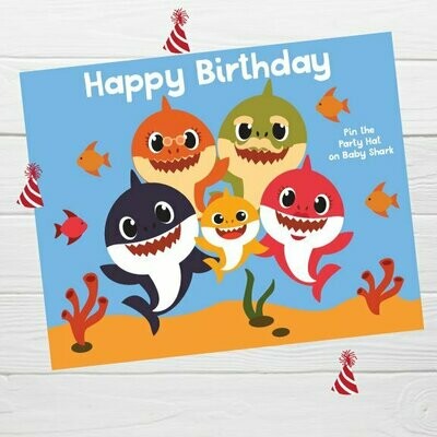 Baby Shark Pin the party hat on the Shark Birthday Party Game INSTANT DOWNLOAD files