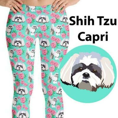 SHIH TZU LEGGING, Shih Tzu Dog & Peony Lovers Gift, Shih Tzu Mom, Legging Pants Shih Tzu Dog Pattern, Outfit For Women Yoga Gym Workout Wear