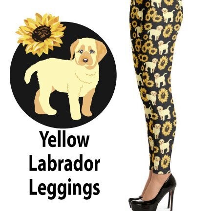 YELLOW LABRADOR DOG LEGGINGS Dog Yoga Pants - Dog With Sunflowers Leggings  - Puppy Yoga Pants - Dog Lover Gift - Animal Print Leggings