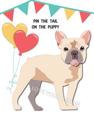 French Bulldog Dog Game-Pin the tail on the Dog Game for Birthday Party Digital