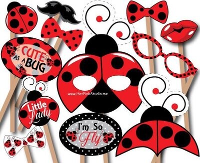 Ladybug Photo Booth Props / Ladybird Photo Props / Lips, Nose, Mustache Photo Props / Gender Neutral / INSTANT DOWNLOAD / Printable