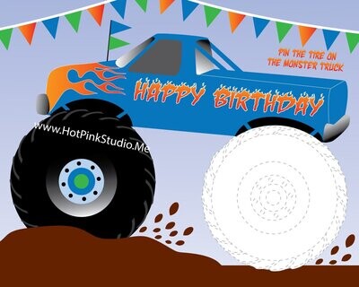 Blue Truck Pin the tire on the Monster Truck game INSTANT DOWNLOAD