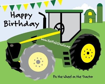 GAME Farm Tractor - Pin the Tire on the Green Tractor Birthday party game PRINTABLE Tractor Poster Decor