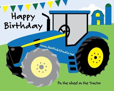 GAME Farm Tractor - Pin the Tire on the Blue Tractor Birthday party game PRINTABLE Tractor Poster Decor