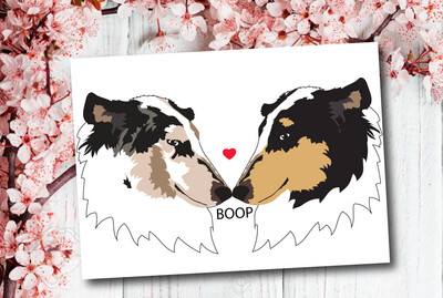 Dogs Kissing Valentine's Day Card, Birthday Card, Anniversary Card Collie Dog