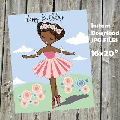 Pin the Tutu on the Ballerina Game African American Happy Birthday Game - Game for Girls- DIY Birthday Game